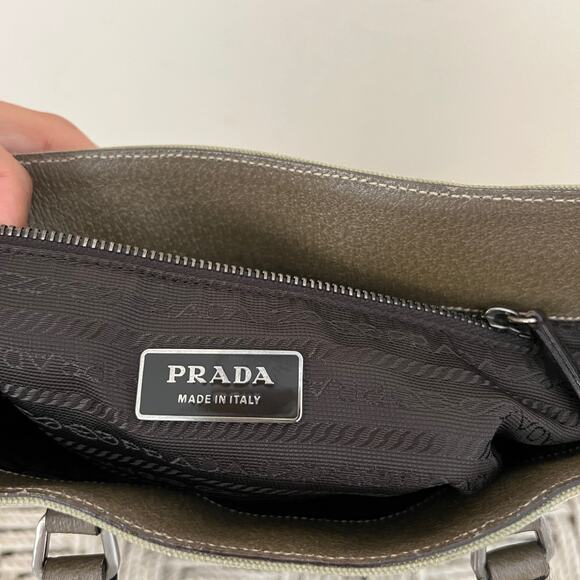 PRADA Olive Logo Canvas and Leather Tote Bag - Picture 9 of 13